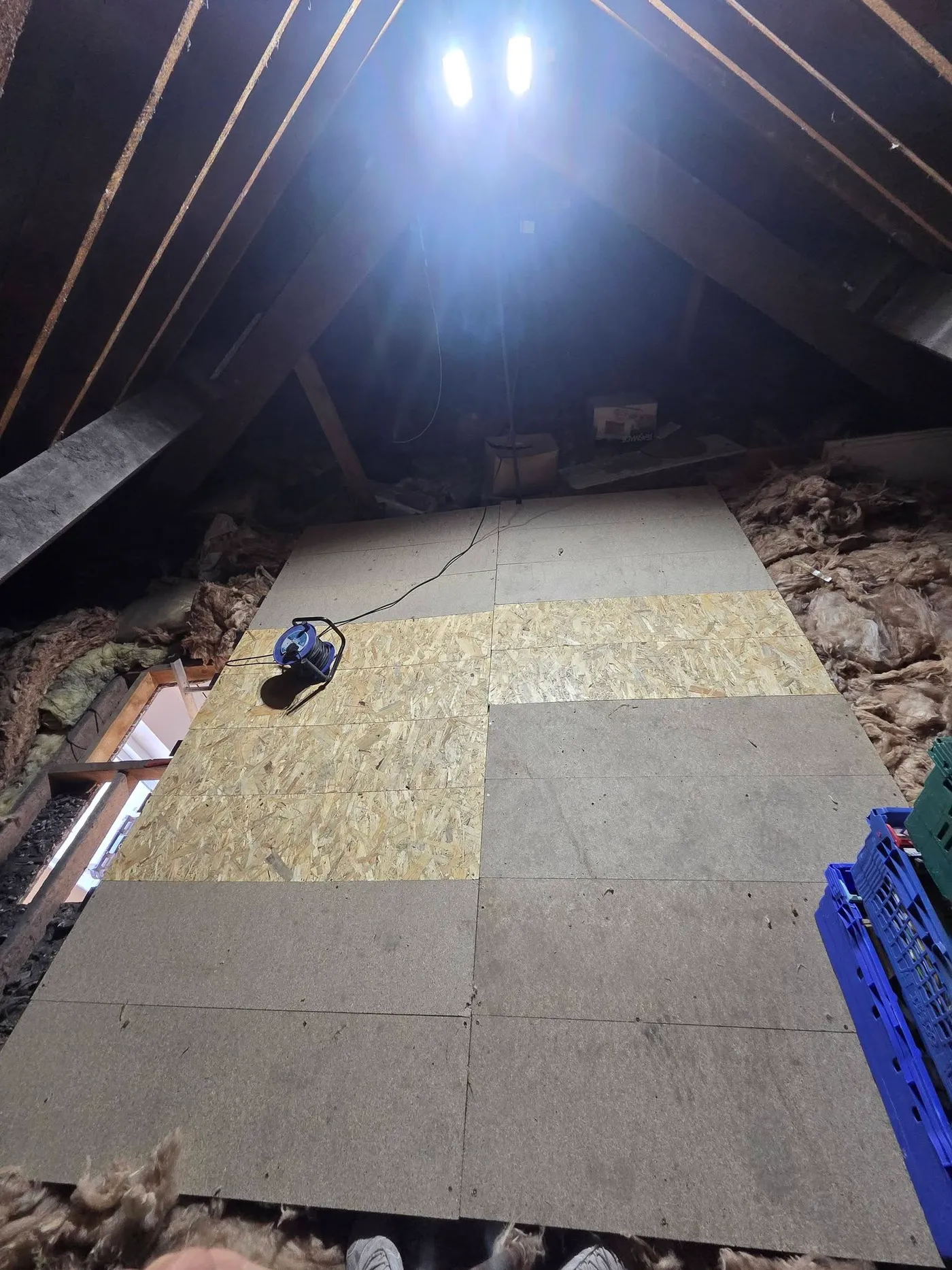 Boarding laid in the loft to create storage space.